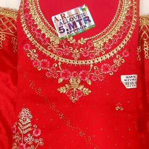 Stone+zari Kadhaai All Over Red Suit With Dupatta