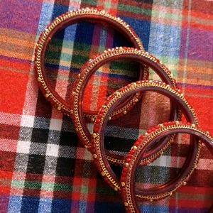 Set Of 4 Maroon Colour Glass Bangles