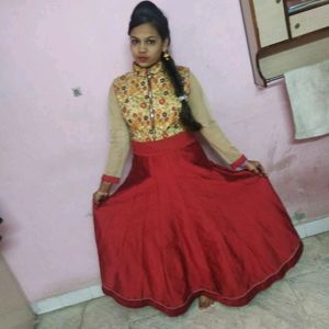 Red Color Taffeta Silk Ethnic Gown