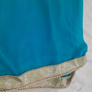 Pearl Studded Sky-blue Color Party wear Saree