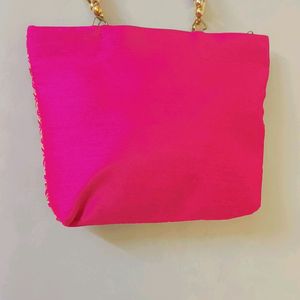 Pink and Golden Rani Batua Hand Bag