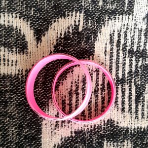 "Glossy Pink Plastic Bangles - Set of Two"