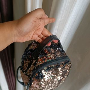 Sequin rose gold small backpack