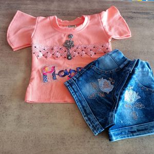 Top With Denim Short For Kids