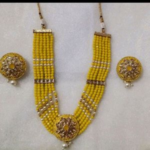 Mustard Colour Necklace With Earings