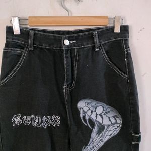 Black Printed Jeans (Women's)