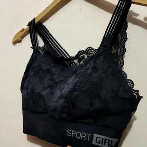 Black Padded Bra Have Upper Side Net For Bust 34