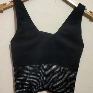 Black Party Wear Non Padded Crop Top For 32 Bust
