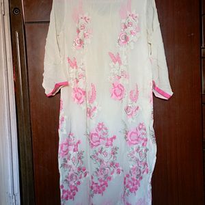 Pink And White Kurta Set