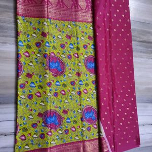 Parrot Green Dola Foil Saree (Nandhi Design)