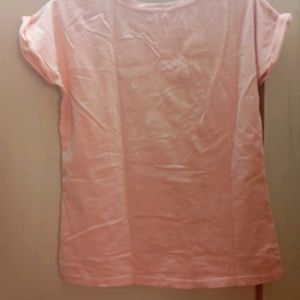 Peach Colour T-shirt With Butterflies Pattern