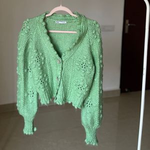 Zara Green Jewel Button Cardigan