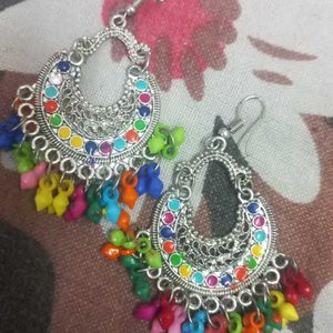 Silver Multicolour Bead Earrings