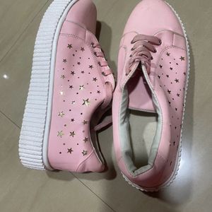 Pink Color Stylish Shoes With Star Design