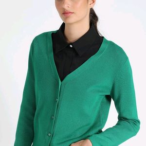 V Neck Woolen Fleece Cardigan