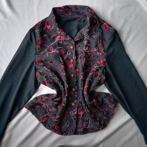 New Asthetic Korean Black Shirt With Red Handmade