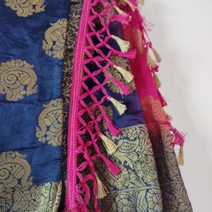 Pink And Blue Art Silk Saree For Women