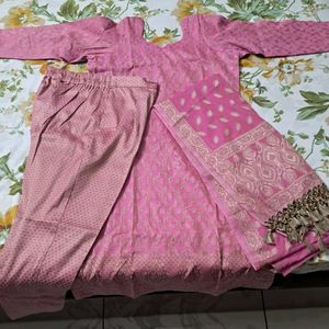 Allover Stitched Pink Colour Suit