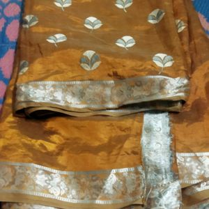 Orange Saree With Silver Design