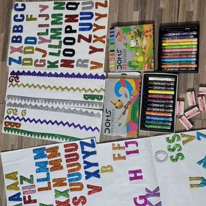 Alphabet Stickers, Feather ,crayons And Erasers