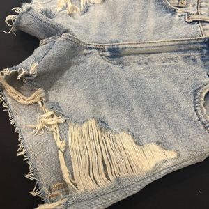 High Waisted Ripped Denim Shorts