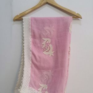 White Flower Work Pink Dupatta | Length 80 | Width