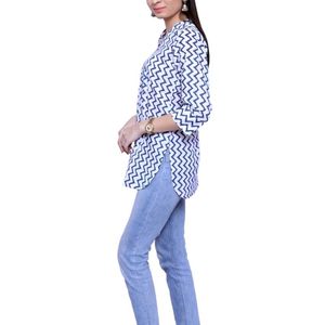 Short Kurti with White Base And Blue Stripe