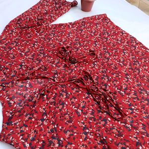 Red Printed Over Size Top For Women