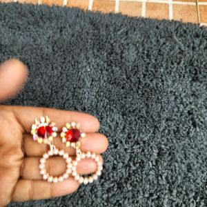 Red Earrings With Pearl