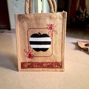 Hand-painted Jute Lunch/Shopping Bag