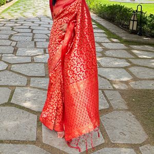 House of Pataudi Red Banarasi Silk Saree