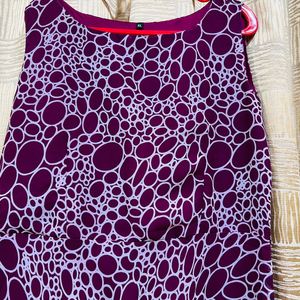 Wine Color Dress With Geometry Print