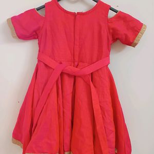 Aari Work Pink Party Wear Frock