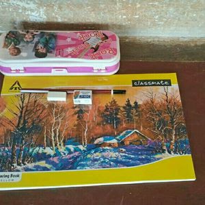 Pencils  box and drawing  note