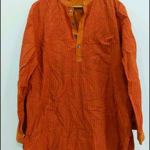 Fabindia Orange Printed Men's Short Kurta