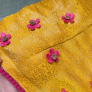 Mustard Blouse With Pink Flowers