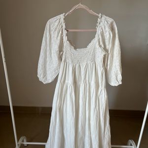 Broderie White Cotton Midi Dress