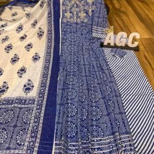 Anarkali Kurta Pant Dupatta Set Bandhej Mirror Wor