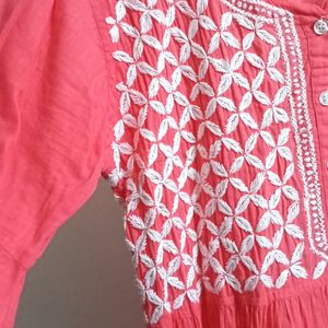 Coral Chikankari Cotton A-line Kurta