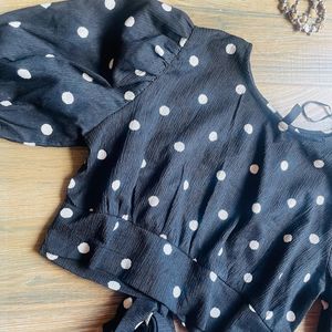 H&M Black And White Polka Dot Crop Top