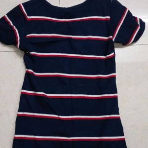 Crew Neck Striped Navy Blue Red Short Sleeve Dress