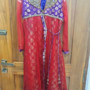 A Line Netted Brocade Embroidered Kurta With Pant