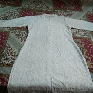 white cotton chikankari design kurti