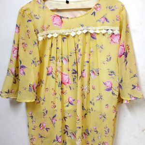 Yellow Floral Printed Tunic Top