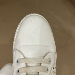 White Shoes with Cute Golden Design