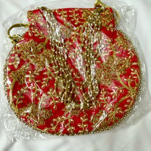 Red Embroidered Potli Bag