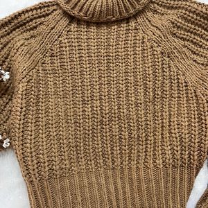 H&M Brown High Neck Heavy Knit Sweater