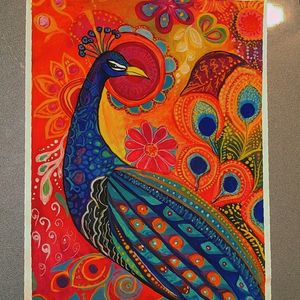 Beautiful Peacock Folk Art Painting