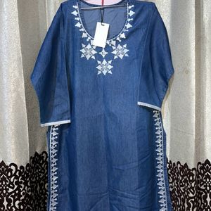 Denim Embroidered Kurta