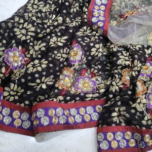 Designer Party Wear Black Cream Saree